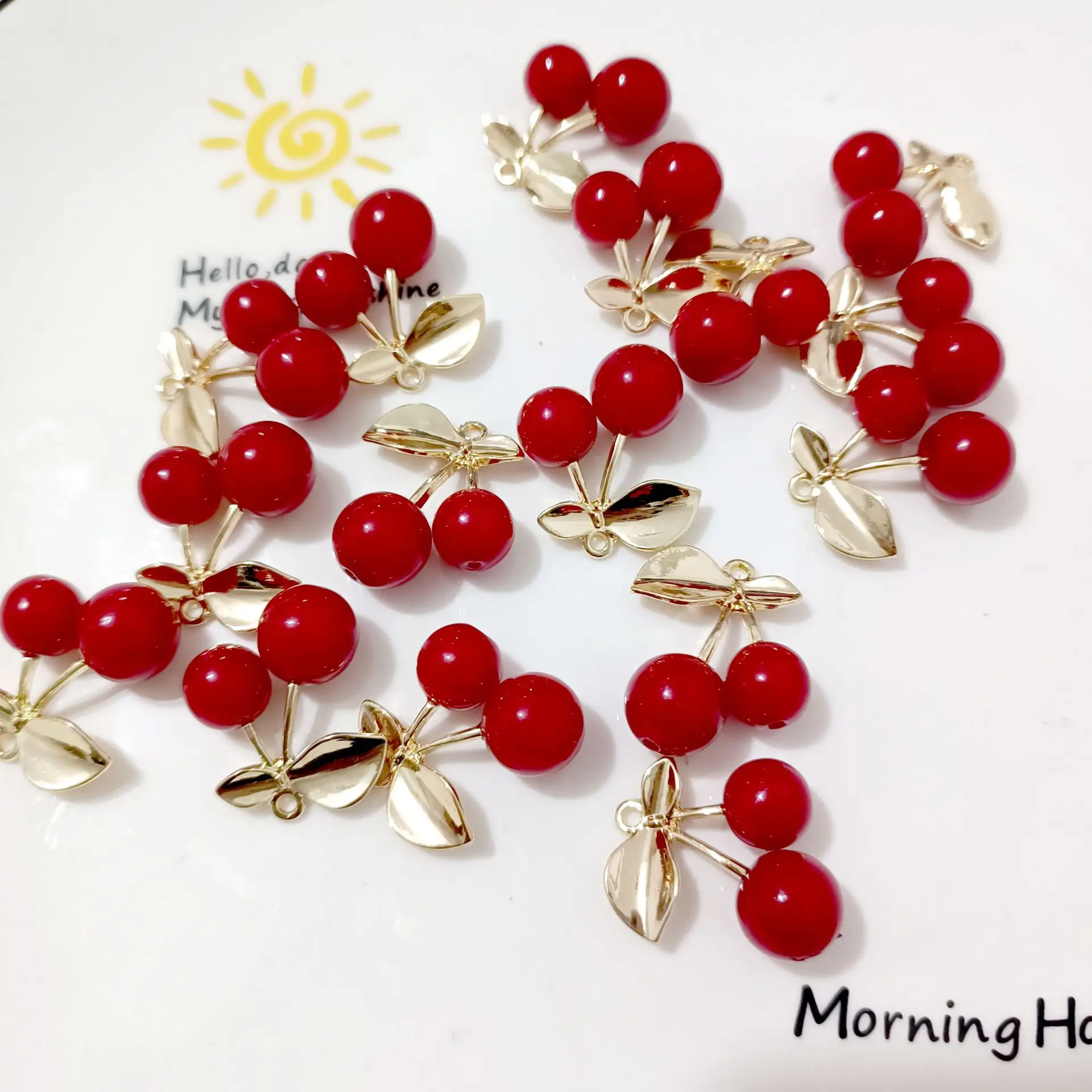 Korean Style Cherry Pendant Keychain Gold Leaf Alloy - Image 25
