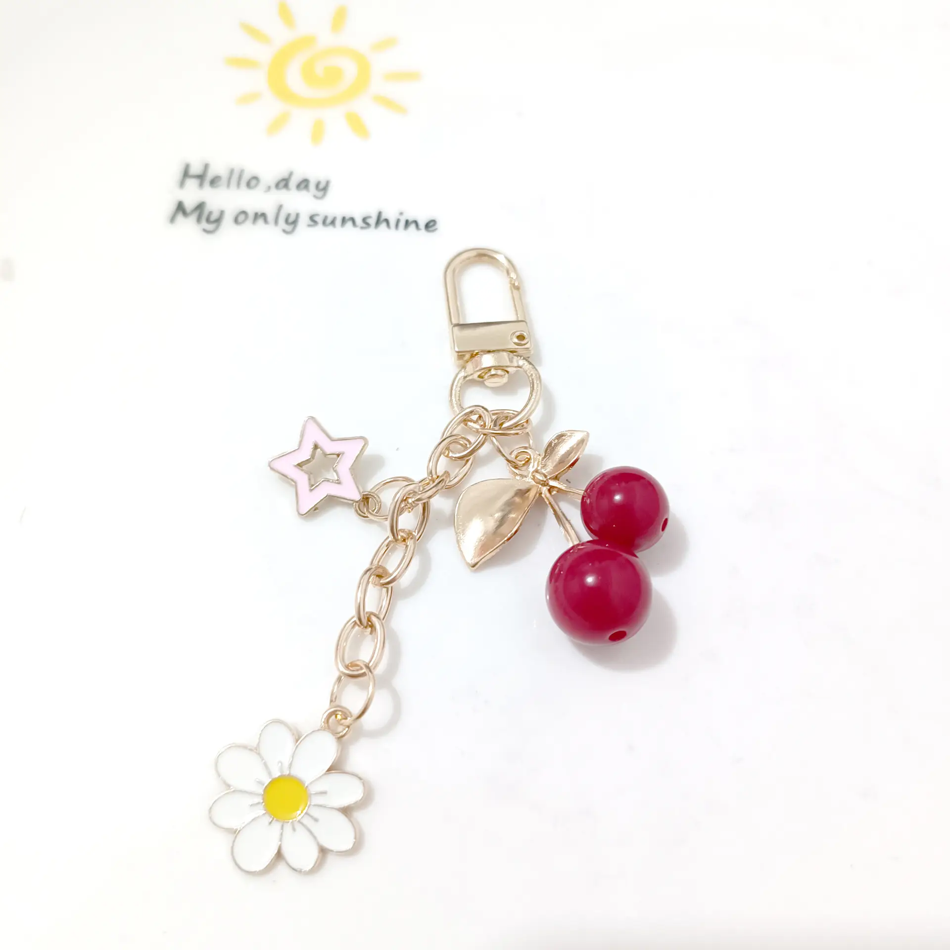 Korean Style Cherry Pendant Keychain Gold Leaf Alloy - Image 33