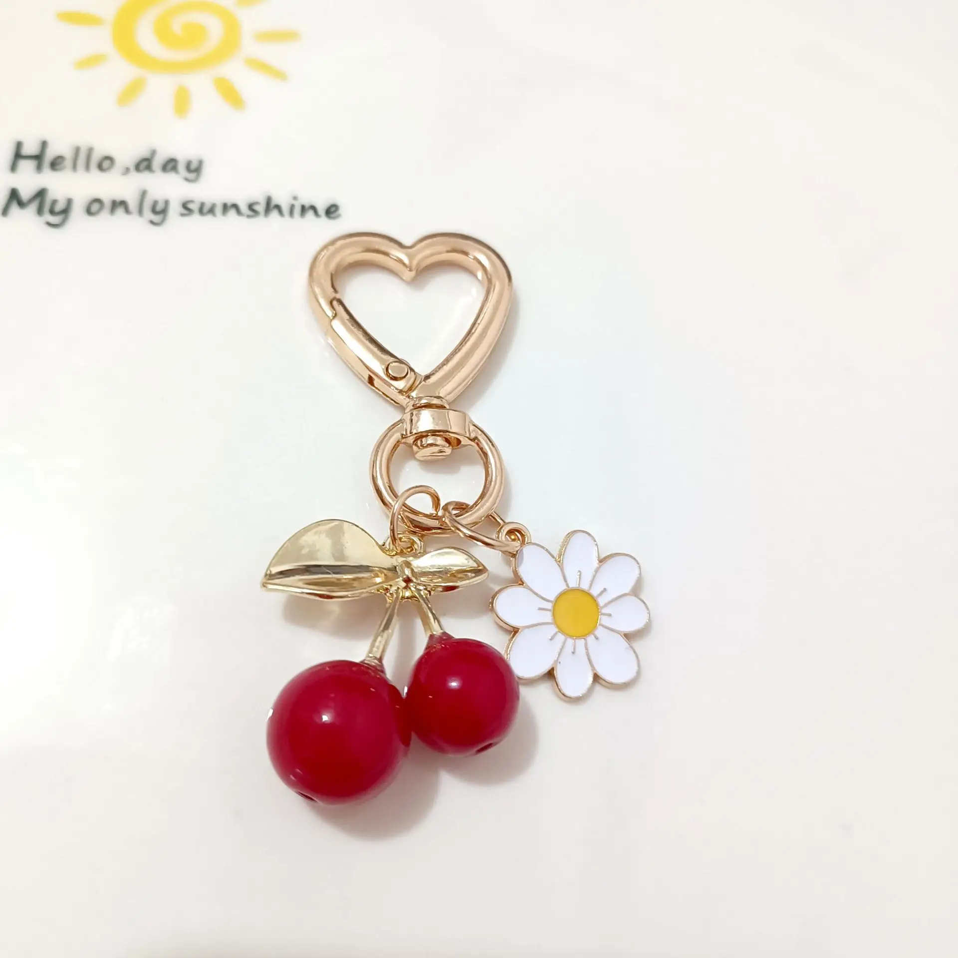 Korean Style Cherry Pendant Keychain Gold Leaf Alloy - Image 8