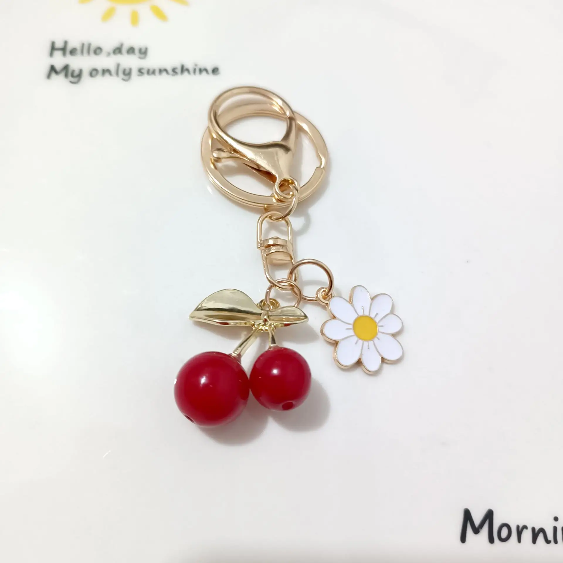 Korean Style Cherry Pendant Keychain Gold Leaf Alloy - Image 9