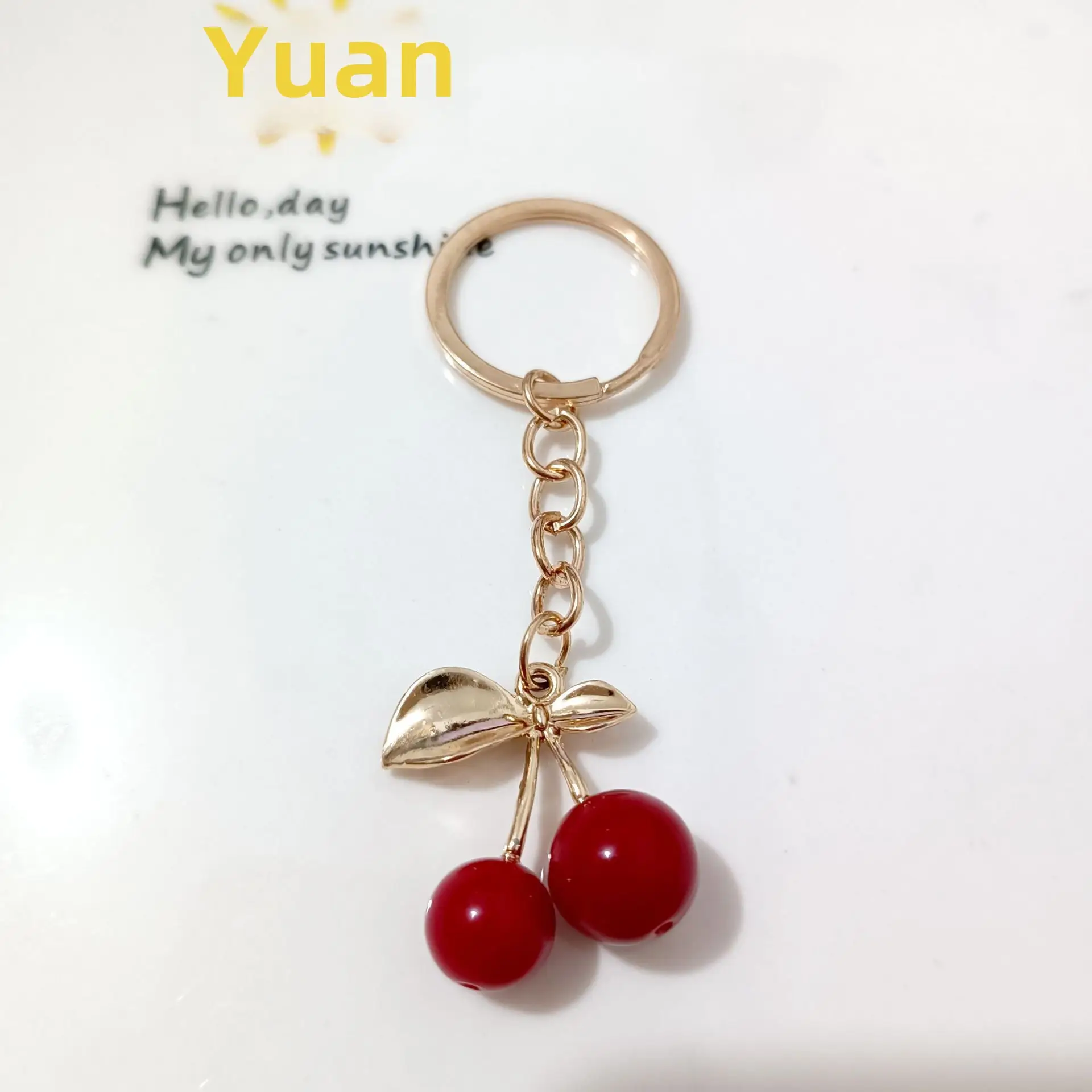 Korean Style Cherry Pendant Keychain Gold Leaf Alloy - Image 3