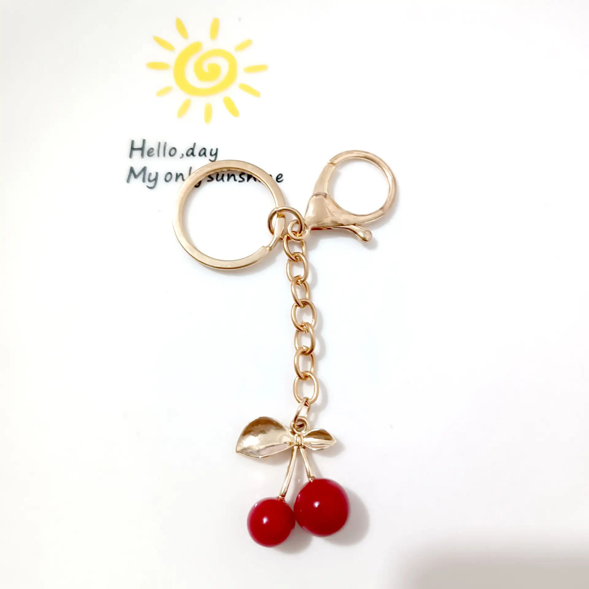 Korean Style Cherry Pendant Keychain Gold Leaf Alloy - Image 4