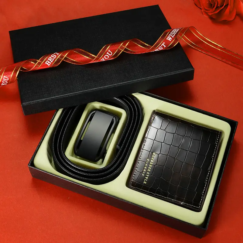Men's Black Croc Leather Belt Wallet with Automatic Buckle - Image 4