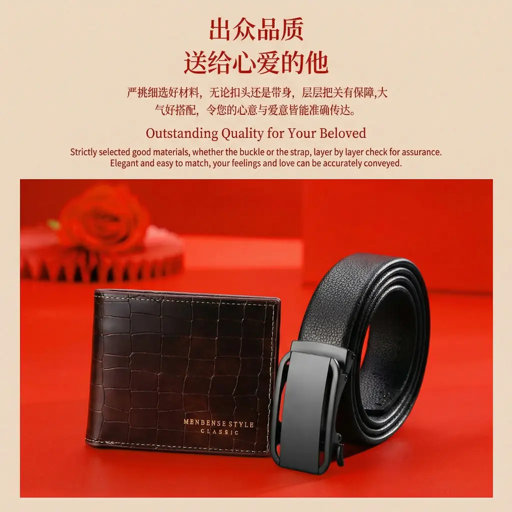 Men's Black Croc Leather Belt Wallet with Automatic Buckle — feature 4