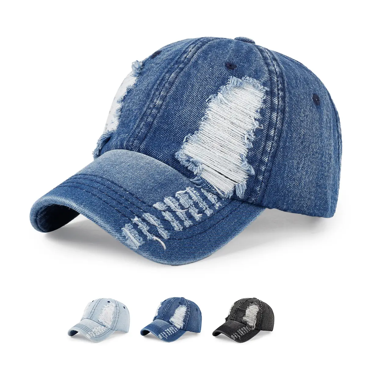 Women Denim Baseball Cap with Hole Design — feature 5