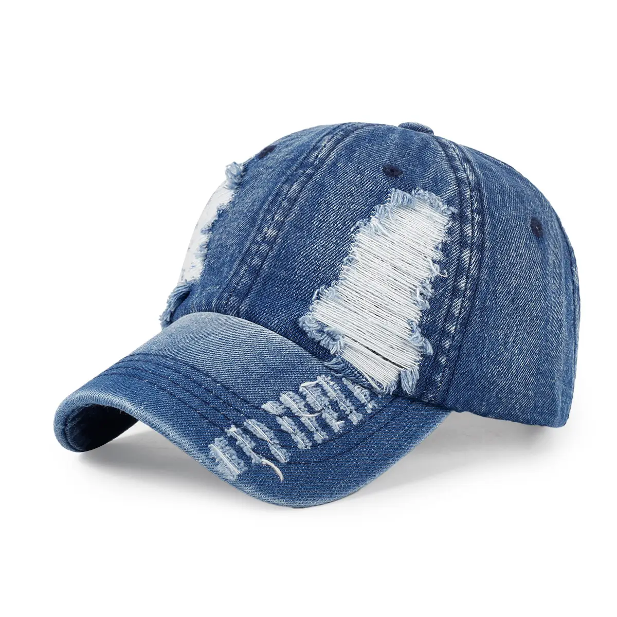 Women Denim Baseball Cap with Hole Design - Image 2