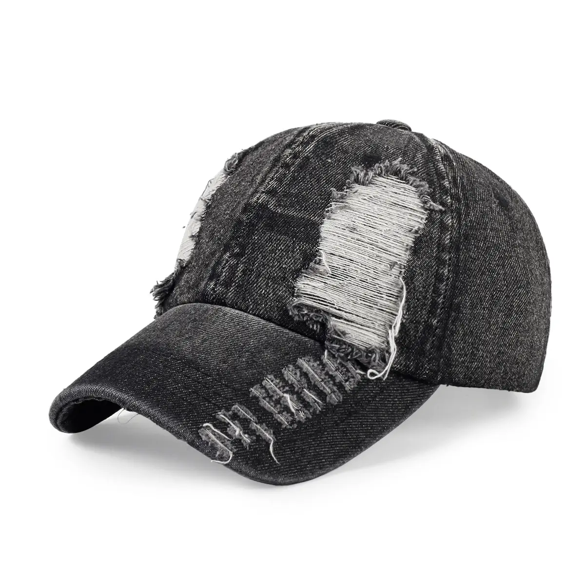 Women Denim Baseball Cap with Hole Design - Image 3