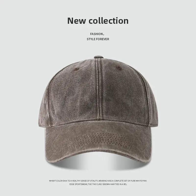 Korean-style Washed Old Simple Retro Cap Couple's Same Style Big Head Face Shown Small Light Edition Solid Color Baseball Cap - Image 2