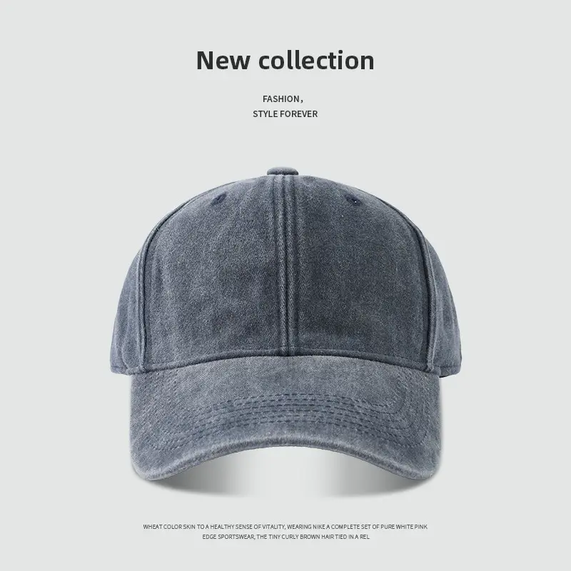 Korean-style Washed Old Simple Retro Cap Couple's Same Style Big Head Face Shown Small Light Edition Solid Color Baseball Cap - Image 3