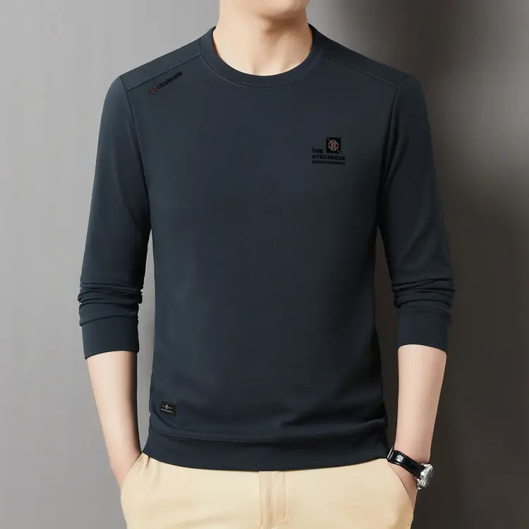 Men's 2025 Long Sleeve Round Neck T-Shirt Beige - Image 8