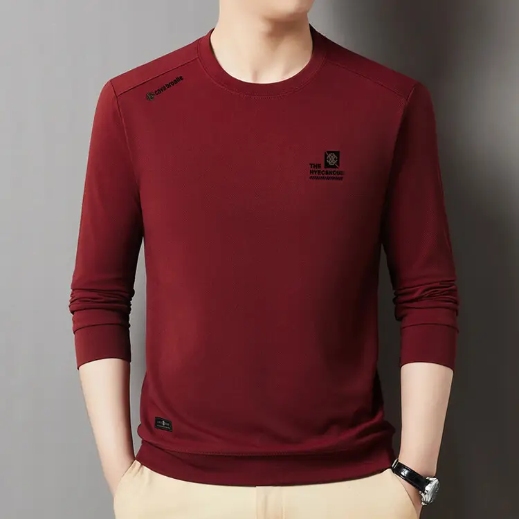 Men's 2025 Long Sleeve Round Neck T-Shirt Beige - Image 9