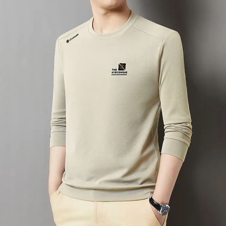 Men's 2025 Long Sleeve Round Neck T-Shirt Beige - Image 10