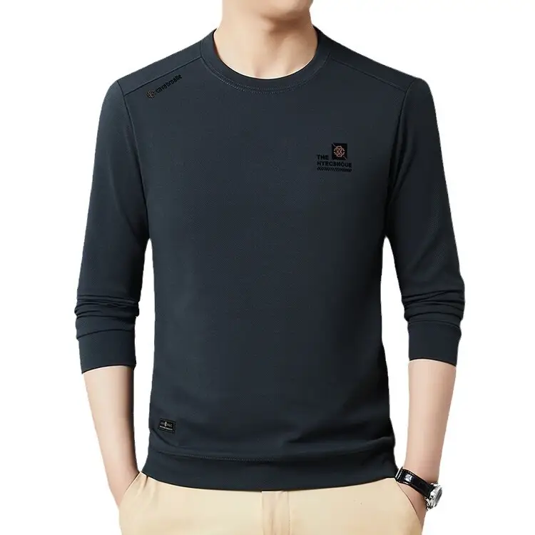 Men's 2025 Long Sleeve Round Neck T-Shirt Beige - Image 11