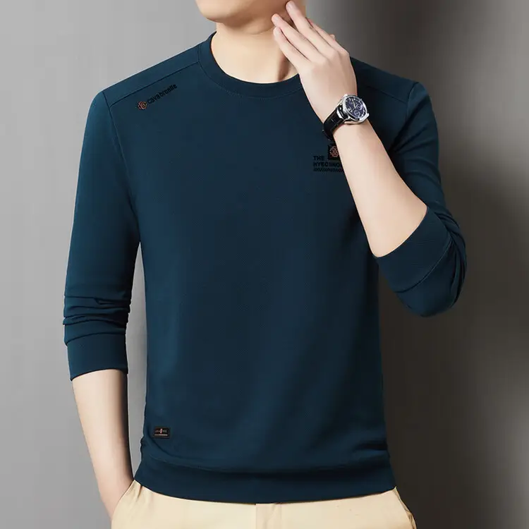 Men's 2025 Long Sleeve Round Neck T-Shirt Beige — feature 21