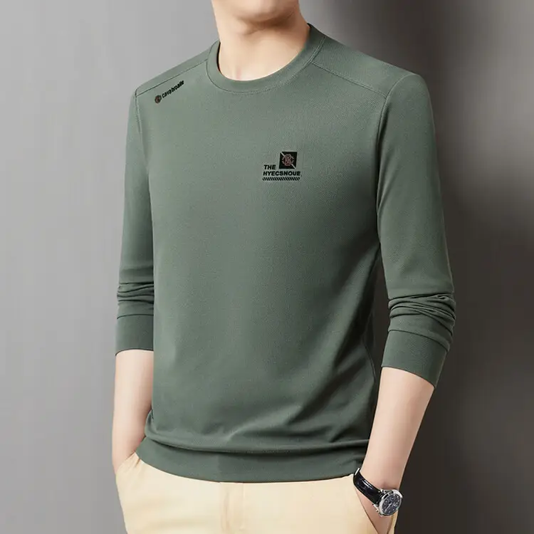 Men's 2025 Long Sleeve Round Neck T-Shirt Beige — feature 23
