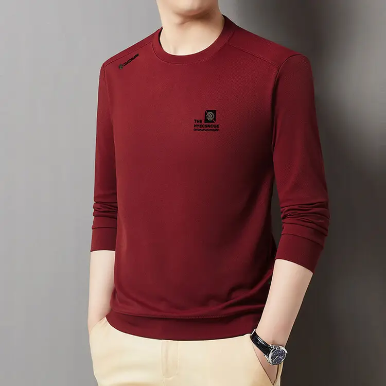 Men's 2025 Long Sleeve Round Neck T-Shirt Beige — feature 25