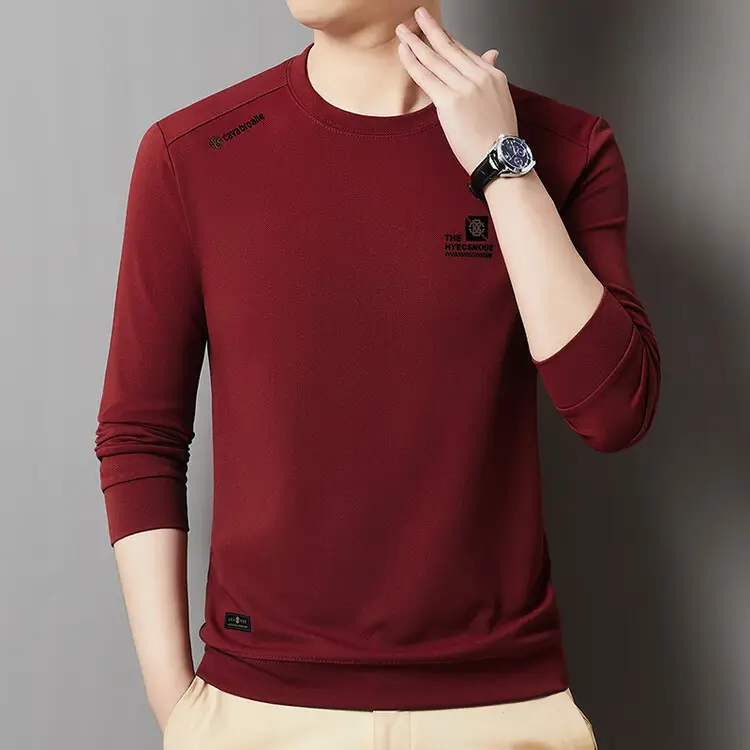 Men's 2025 Long Sleeve Round Neck T-Shirt Beige — feature 26