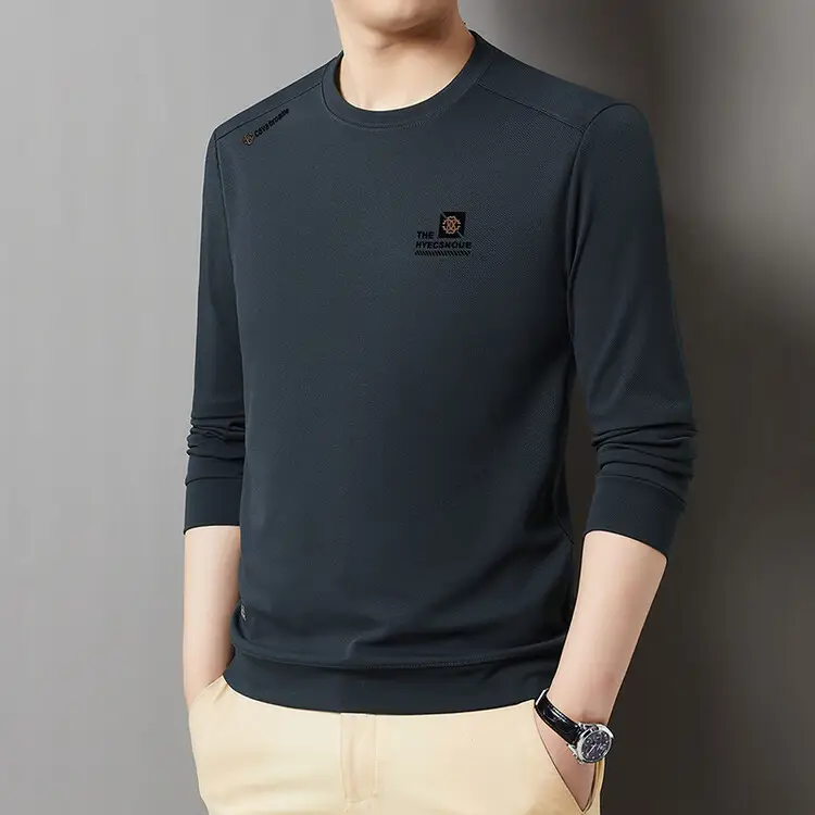 Men's 2025 Long Sleeve Round Neck T-Shirt Beige — feature 27