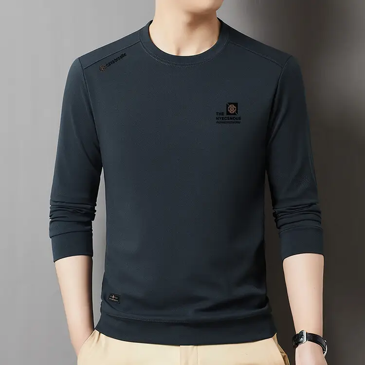 Men's 2025 Long Sleeve Round Neck T-Shirt Beige — feature 28