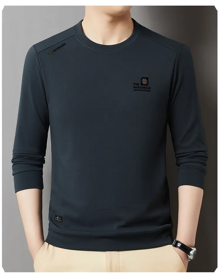 Men's 2025 Long Sleeve Round Neck T-Shirt Beige — feature 33