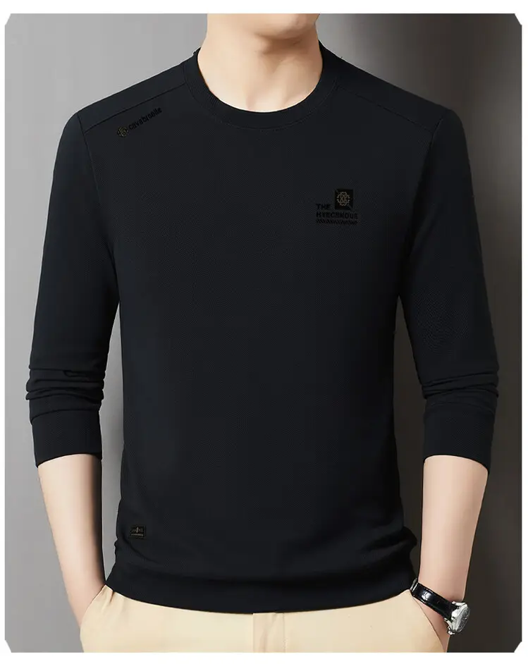 Men's 2025 Long Sleeve Round Neck T-Shirt Beige — feature 34