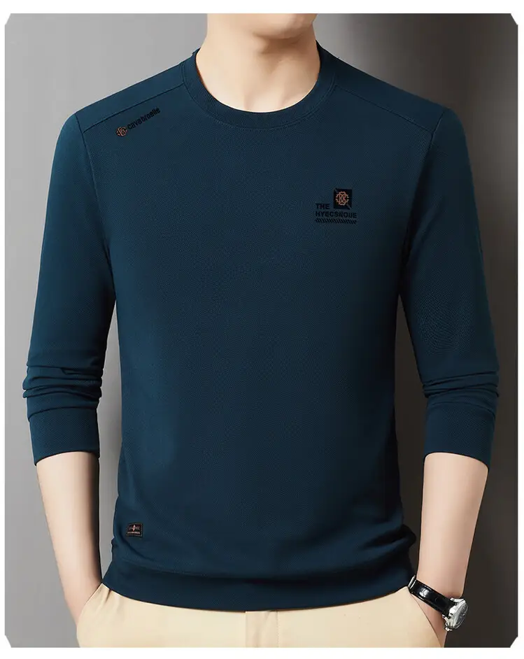 Men's 2025 Long Sleeve Round Neck T-Shirt Beige — feature 35
