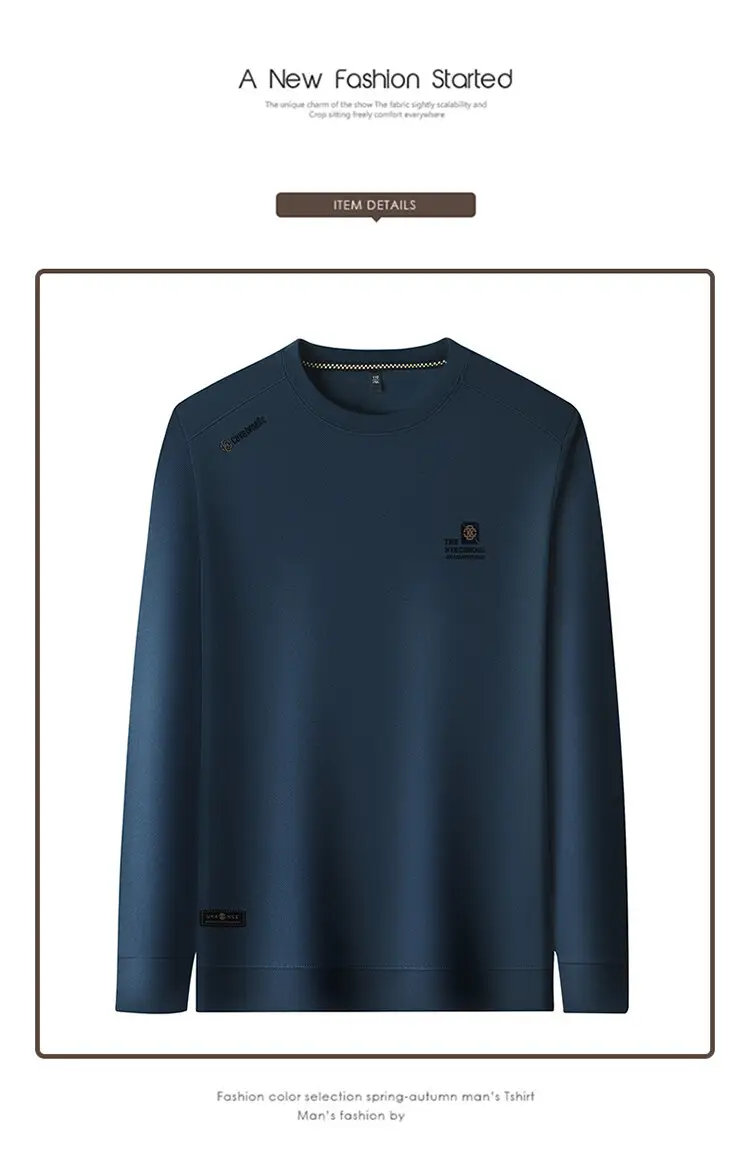 Men's 2025 Long Sleeve Round Neck T-Shirt Beige — feature 9