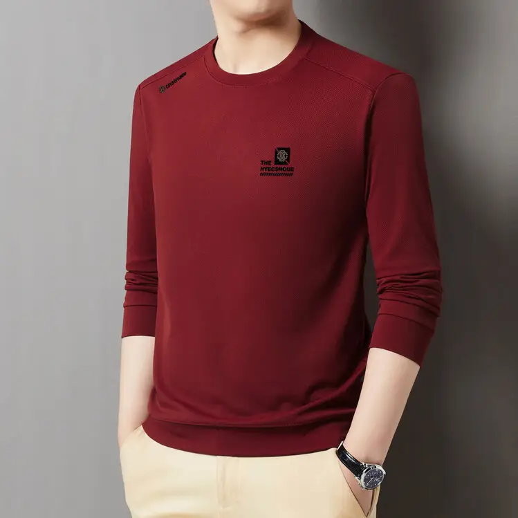 Men's 2025 Long Sleeve Round Neck T-Shirt Beige - Image 2