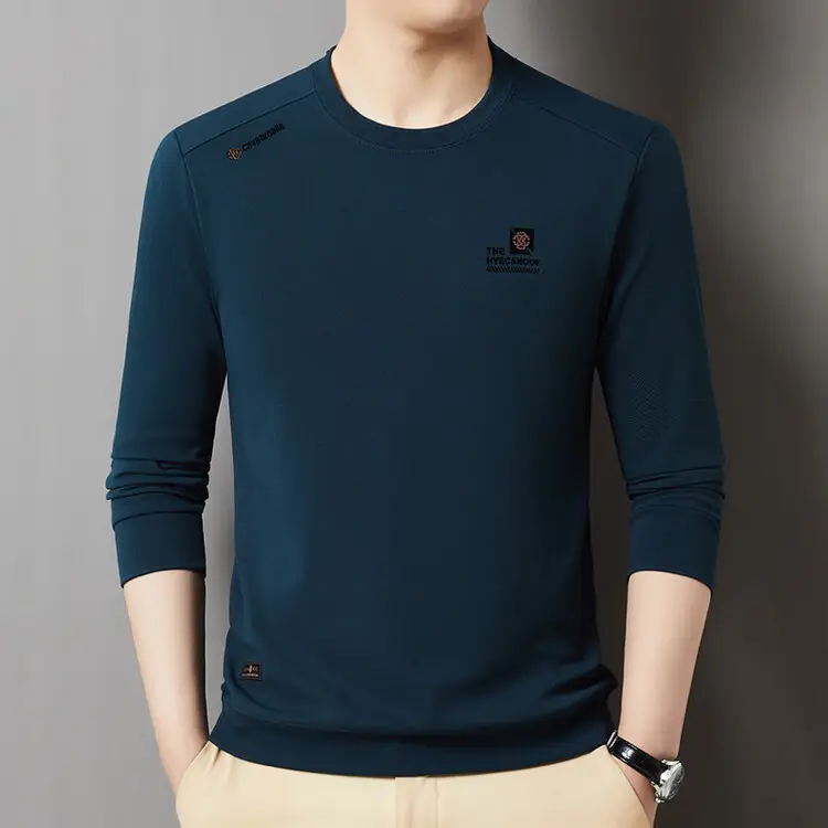Men's 2025 Long Sleeve Round Neck T-Shirt Beige - Image 3
