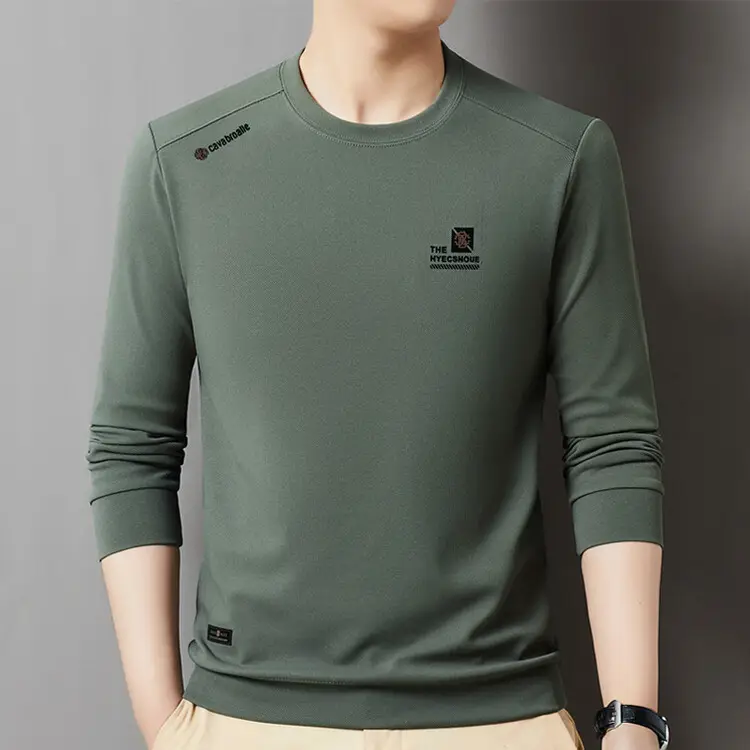 Men's 2025 Long Sleeve Round Neck T-Shirt Beige - Image 4