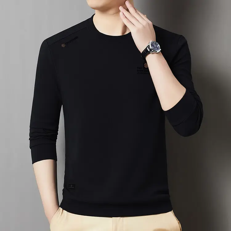 Men's 2025 Long Sleeve Round Neck T-Shirt Beige - Image 6