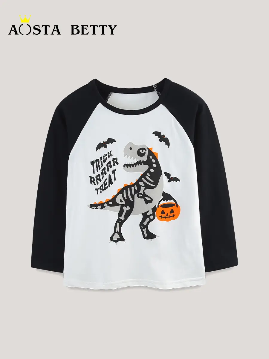 Halloween Boys Long Sleeve T-Shirt with Dinosaur Print - Image 2
