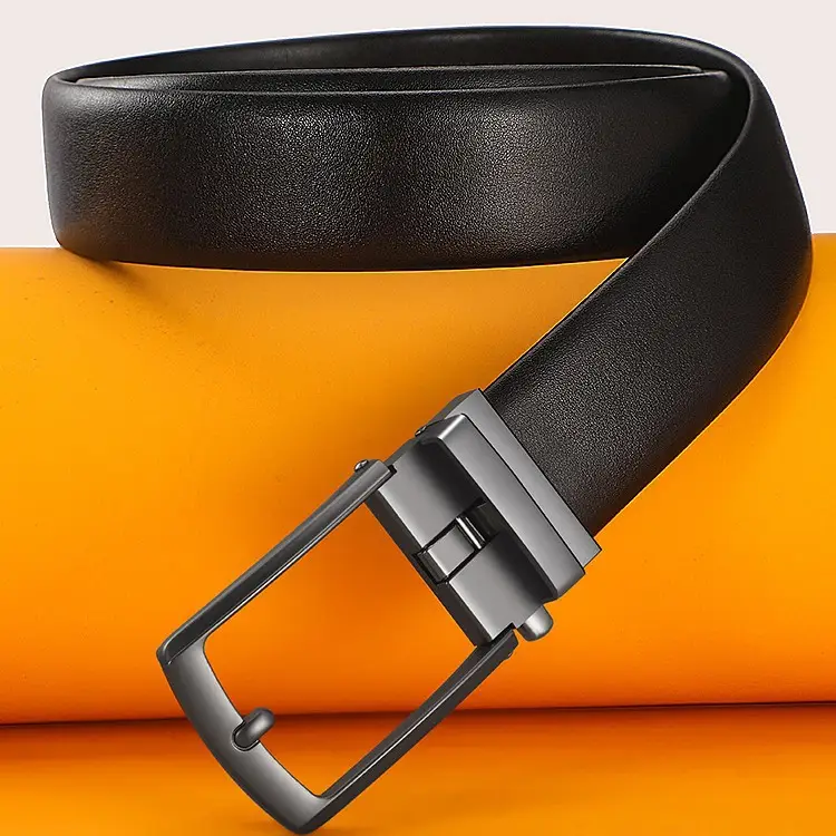 Men's Black Leather Belt with Silver Pin Buckle - Image 3