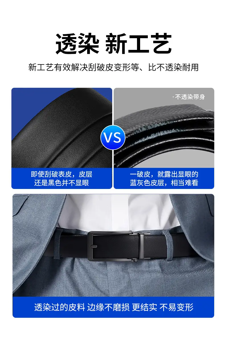 Men's Black Leather Belt with Silver Pin Buckle — feature 1