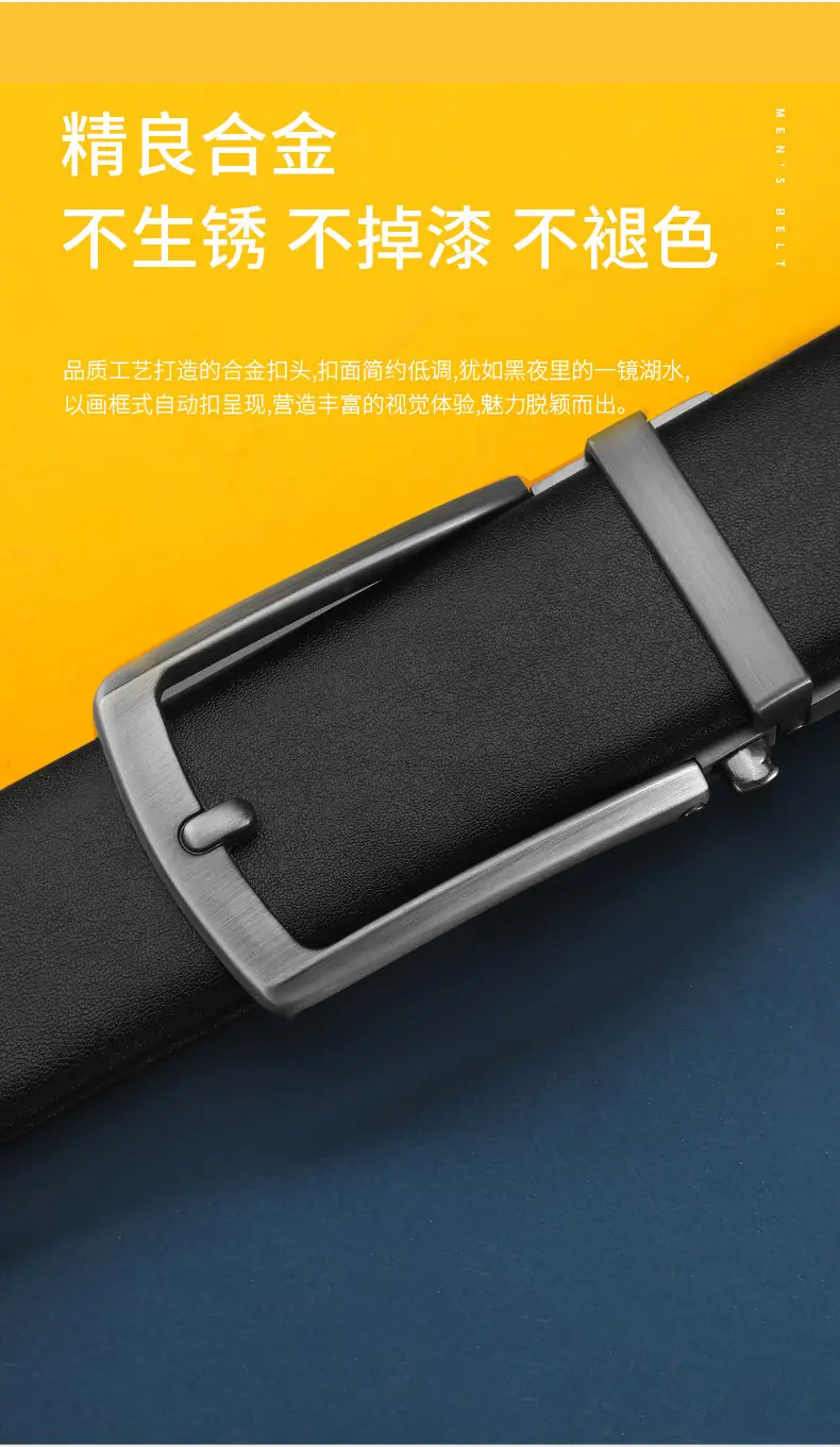 Men's Black Leather Belt with Silver Pin Buckle — feature 5