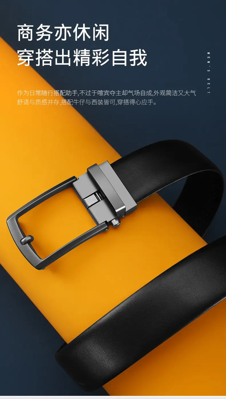 Men's Black Leather Belt with Silver Pin Buckle — feature 7