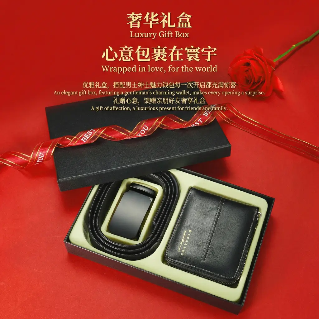 Men's Leather Belt & Wallet Gift Box Set — feature 5