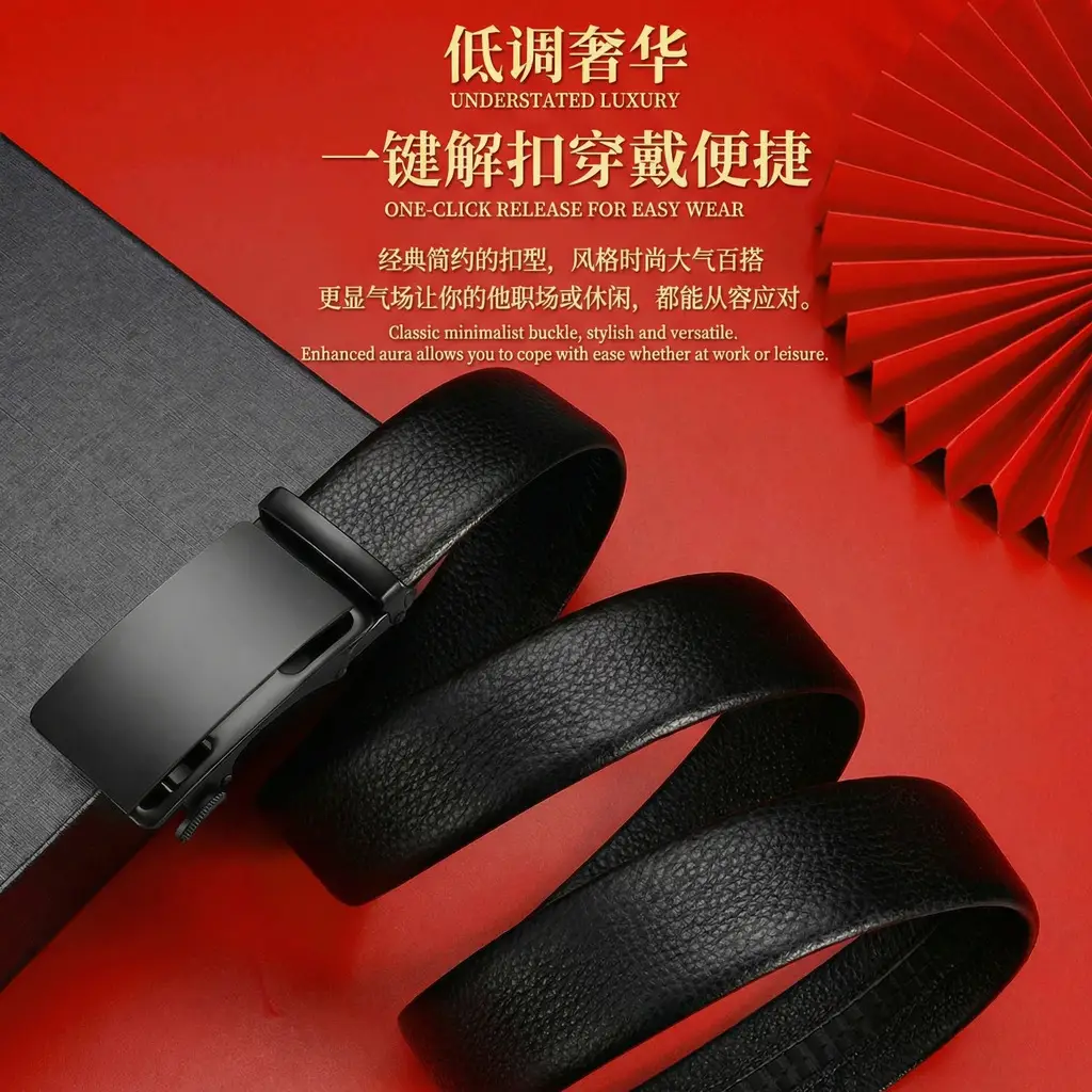 Men's Genuine Leather Belt Wallet with Automatic Buckle — feature 11