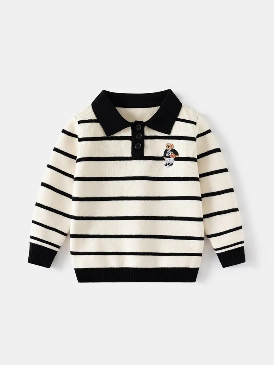 Kids Striped Sweater Set for Boys with Embroidered Lapels - Image 5