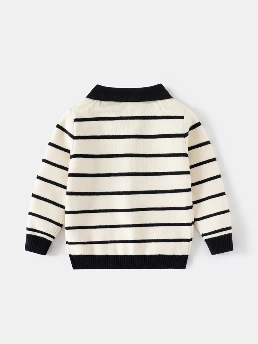 Kids Striped Sweater Set for Boys with Embroidered Lapels - Image 6