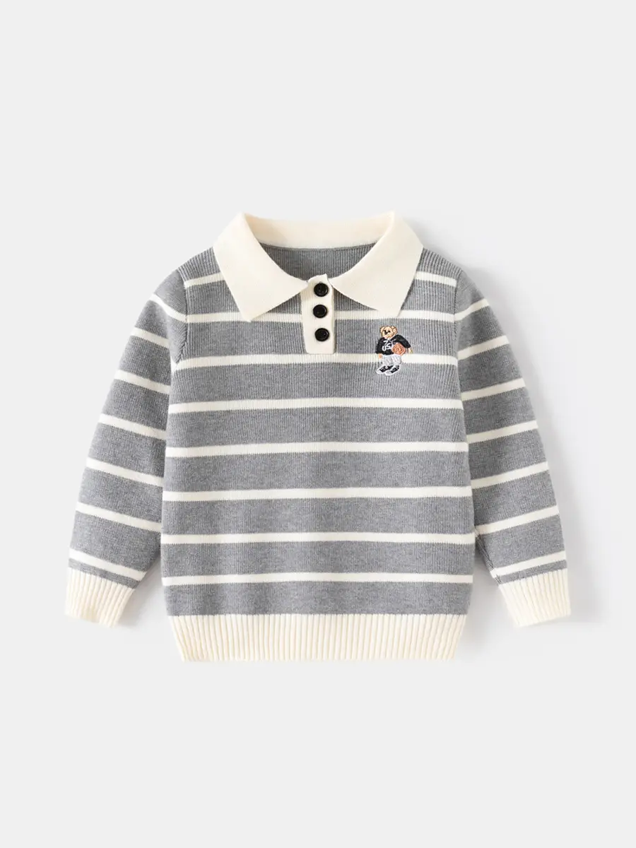Kids Striped Sweater Set for Boys with Embroidered Lapels - Image 7
