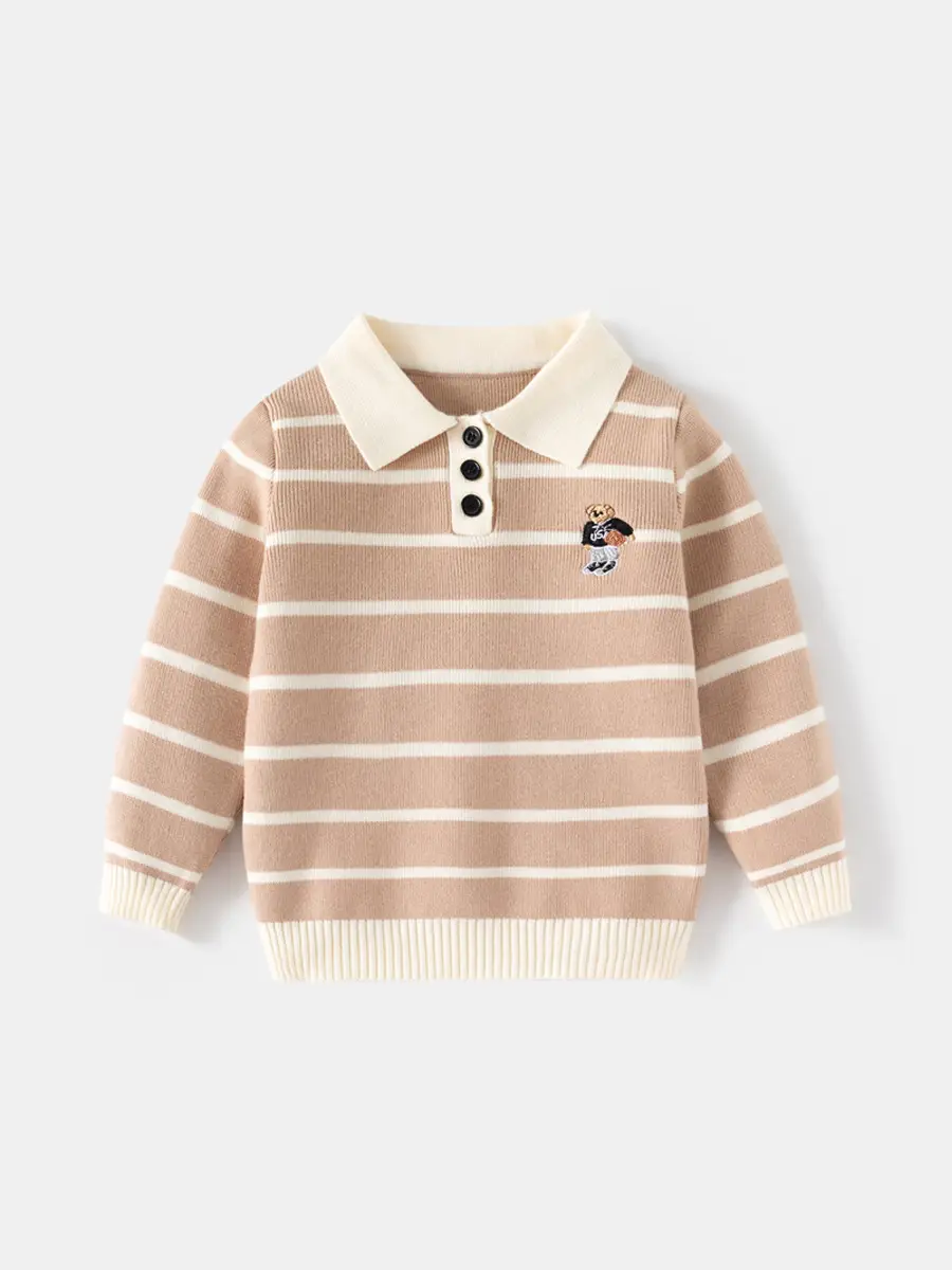 Kids Striped Sweater Set for Boys with Embroidered Lapels - Image 8