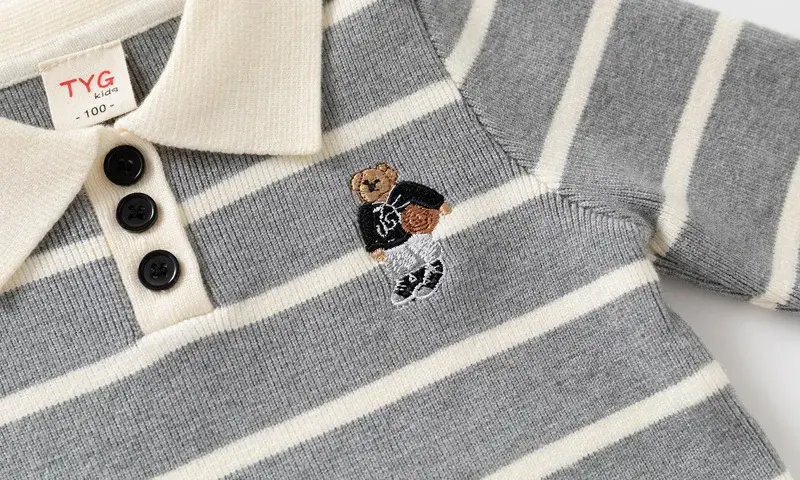 Kids Striped Sweater Set for Boys with Embroidered Lapels — feature 32