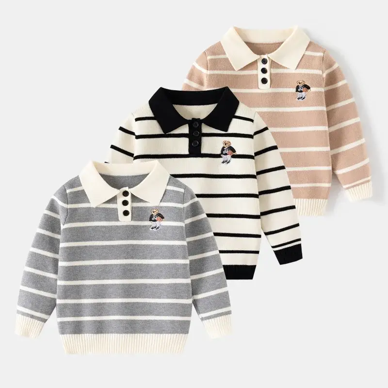 Kids Striped Sweater Set for Boys with Embroidered Lapels — feature 5
