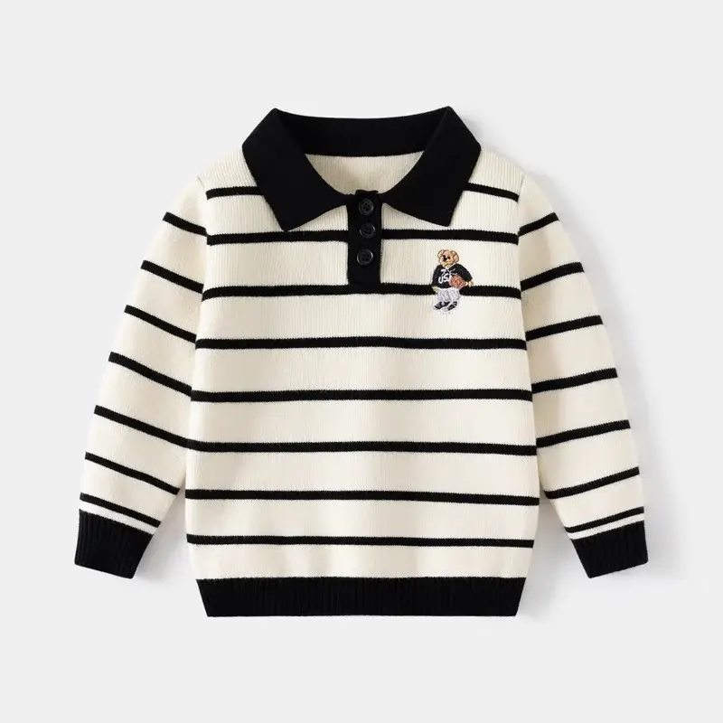 Kids Striped Sweater Set for Boys with Embroidered Lapels — feature 6