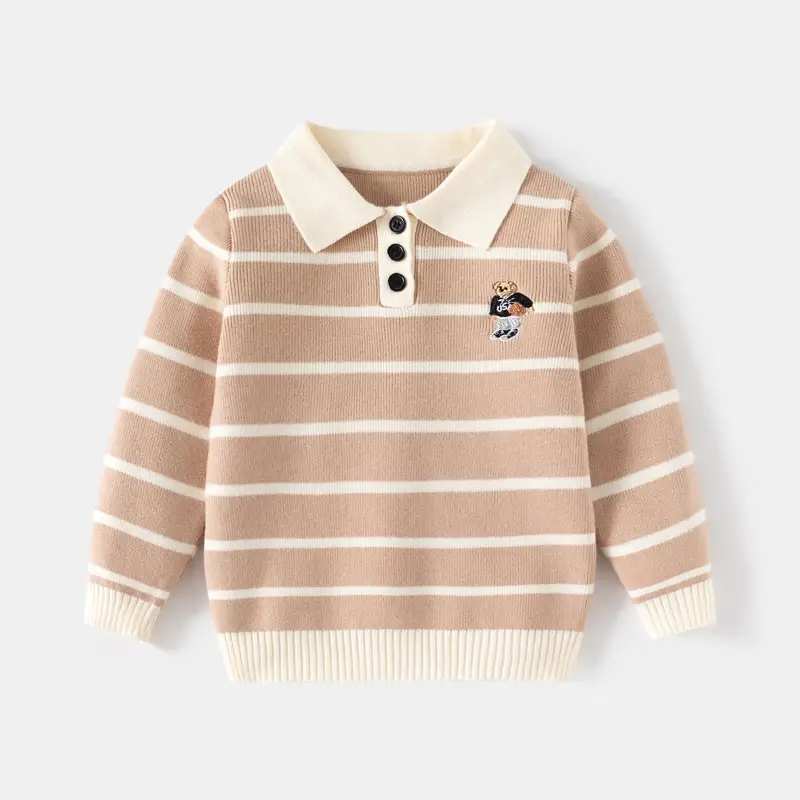 Kids Striped Sweater Set for Boys with Embroidered Lapels - Image 3