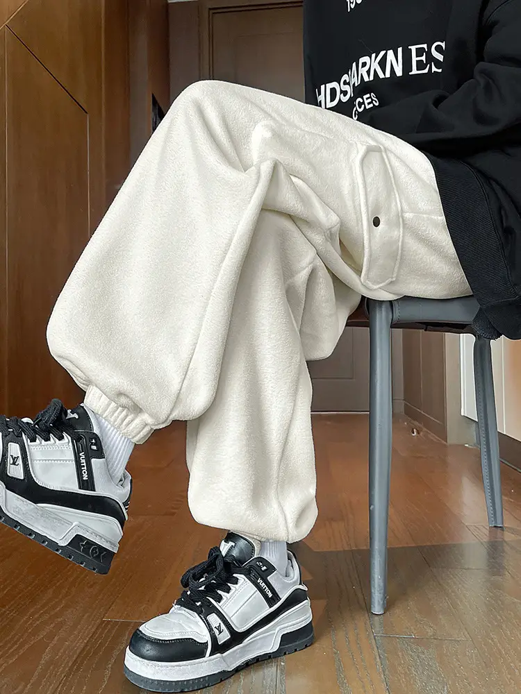Black Fleece Jogger Pants with Large Pocket for Men