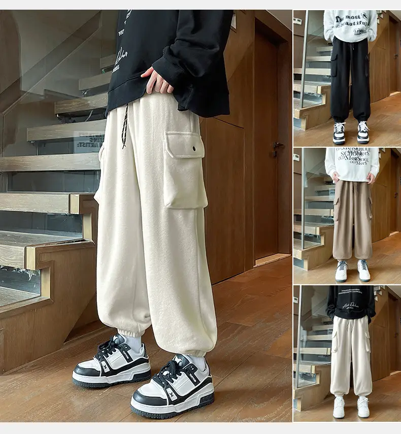 Black Fleece Jogger Pants with Large Pocket for Men — feature 3