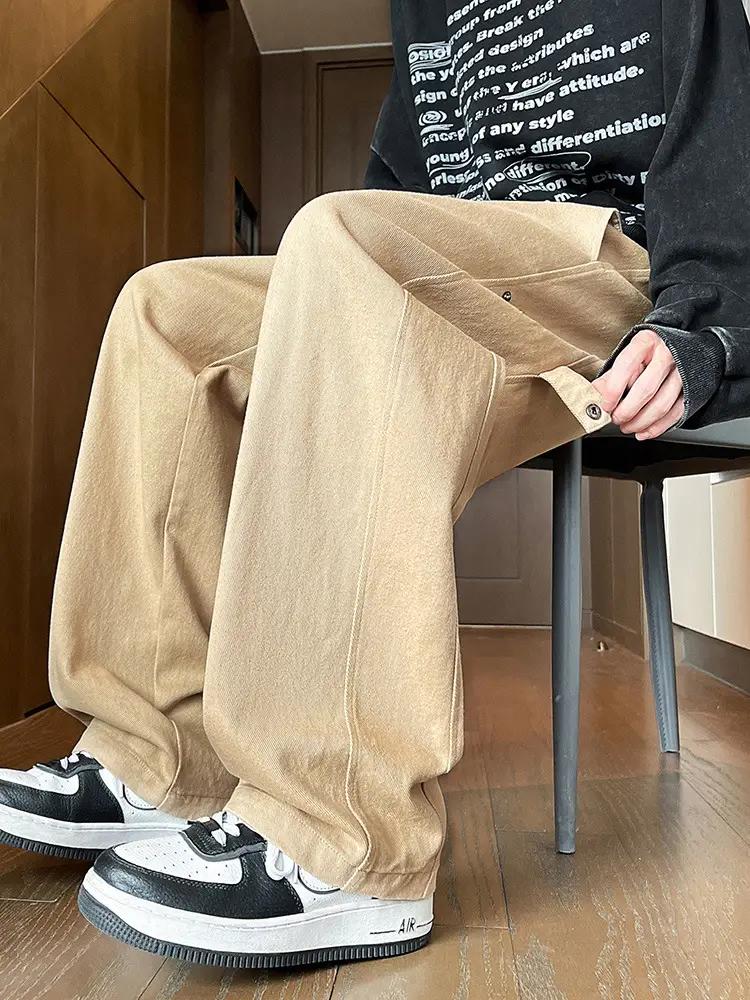 Hanlu Men's Pure Cotton Vintage Casual Pants Beige - Image 5