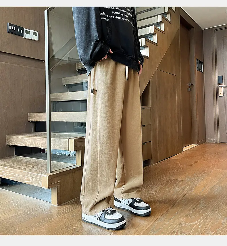 Hanlu Men's Pure Cotton Vintage Casual Pants Beige — feature 11